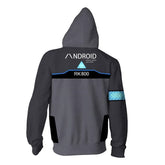 Detroit: Become Human Zip Up Hoodie Connor RK800 Hoodie Unisex Sweatershirt Gray